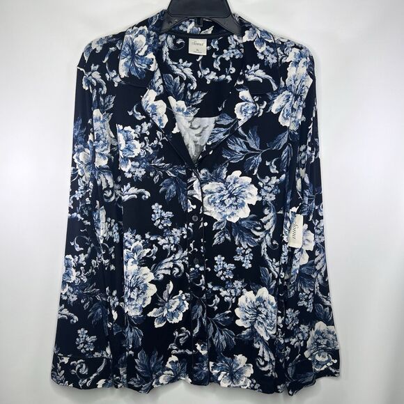 NWT Soma Cool Nights Notch Collar Boudoir Floral Black Top Sz XL Long Sleeve - Picture 4 of 14